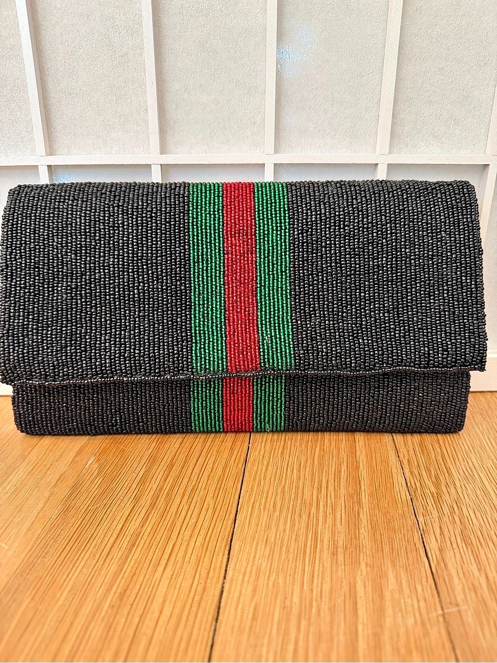 Beaded Clutch with Black & Green stripes